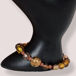 Orange Glass & Abalone Beaded Bracelet